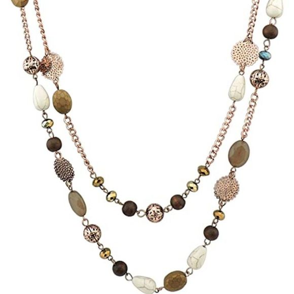 BOCAR 2 Layer Long Link Chain Necklace Crystal Beads Women Party Long Necklace - Picture 1 of 4